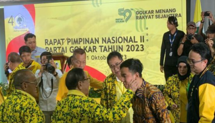 Gibran Rakabuming di acara Rapimnas Partai Golkar Sabtu 21 Oktober 2023.